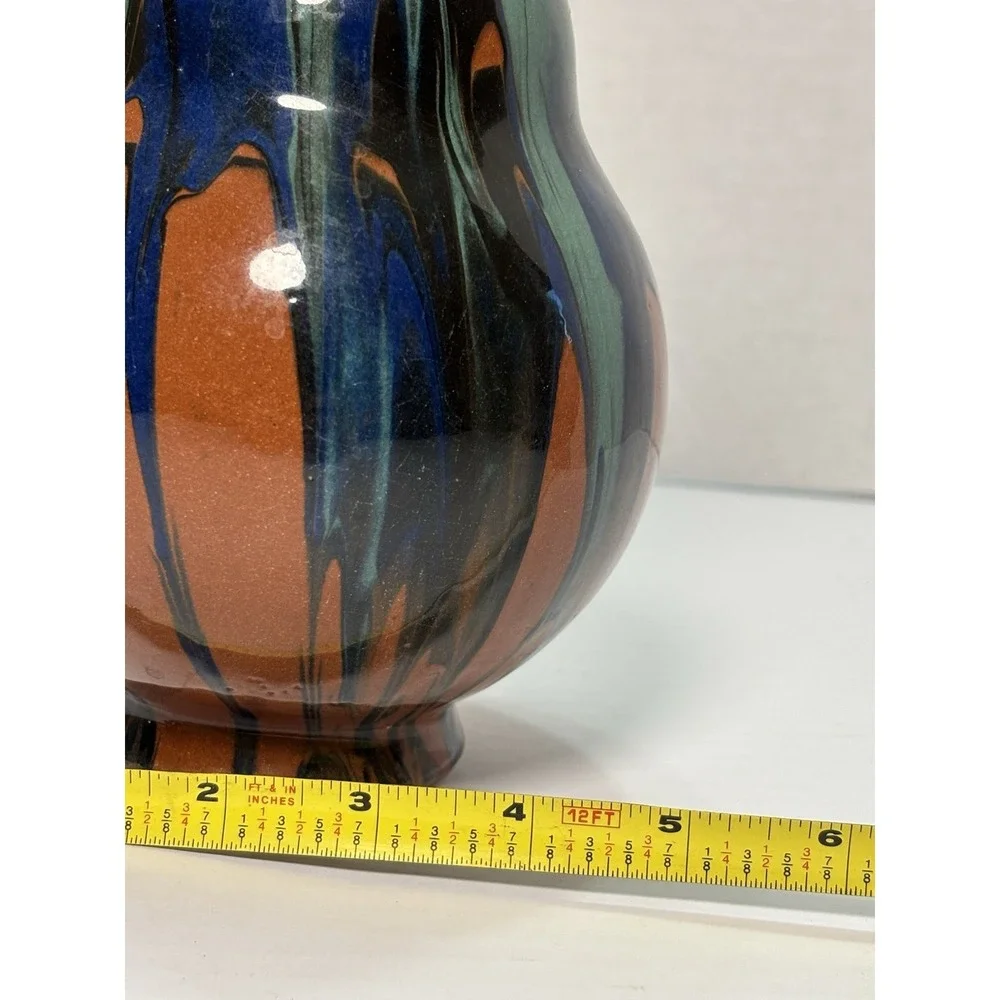 Vintage Dutch Pottery Vase #47‎ Drip Glaze Blue Green Brown MCM 7.5